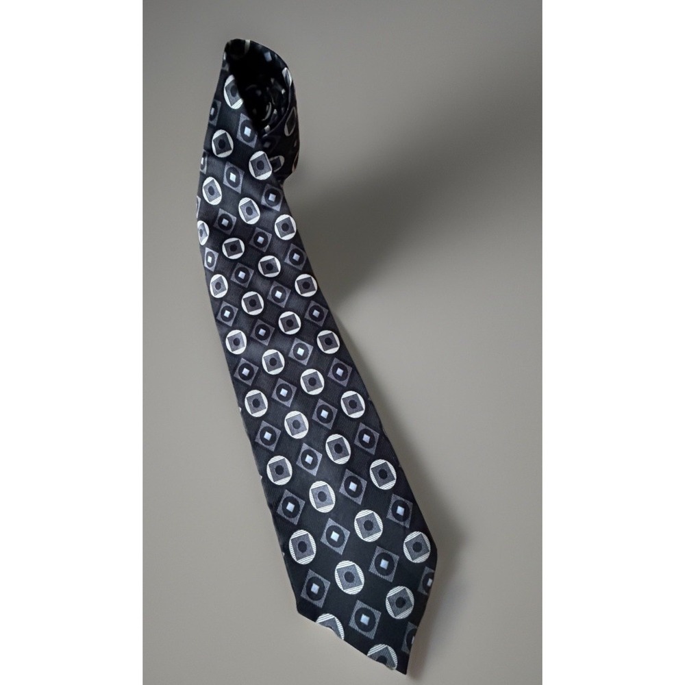 Kilburne & Finch Neckwear Tie Multi Color Black Silver Geometric 100% Silk JBHS